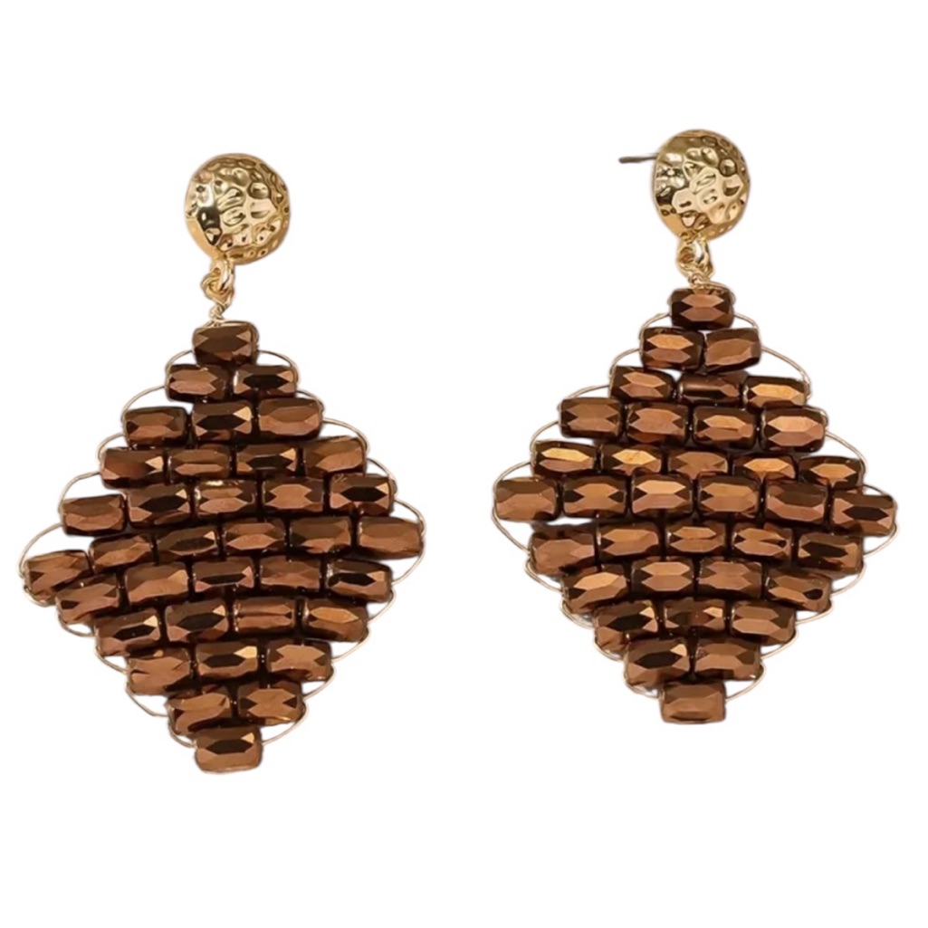 Brown Bohemian Handmade Crystal Beaded Earrings